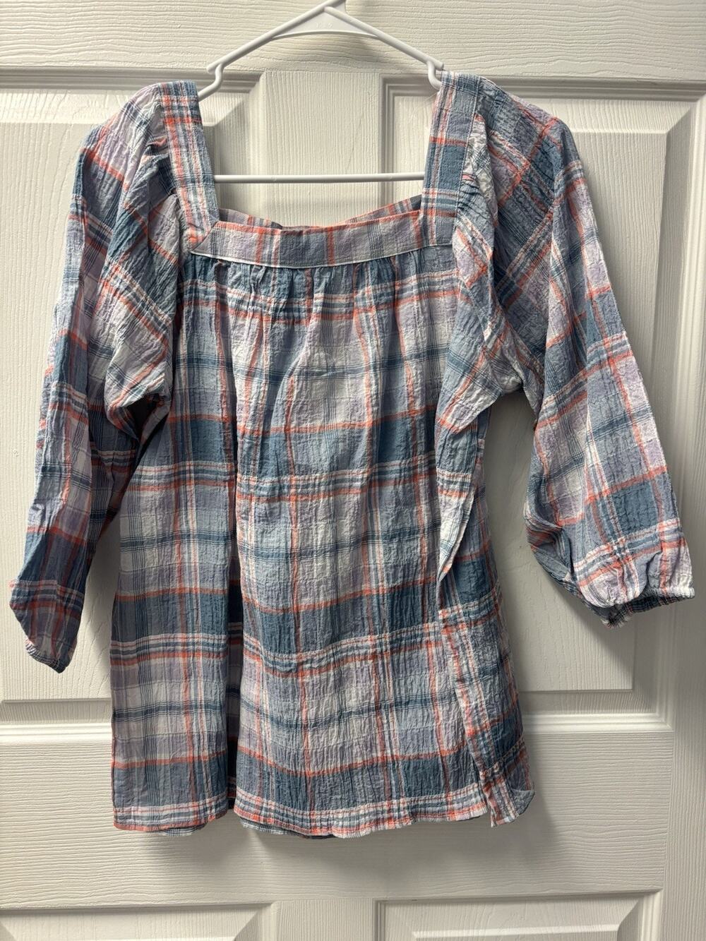 NWT Plaid Chaps Peasant Top Small